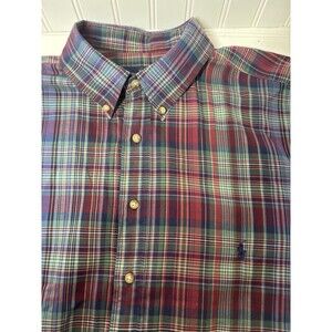 Ralph Lauren Men's Button down Shirt Size 2XLT Plaid Classic Fit Purple/Green